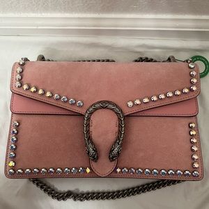 Pink Dionysus Crystal suede shoulder bag!